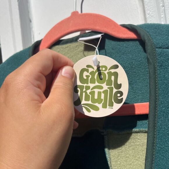 Gron Kulle Checkered Open Front Fleece Jacket NWT - Picture 3 of 4